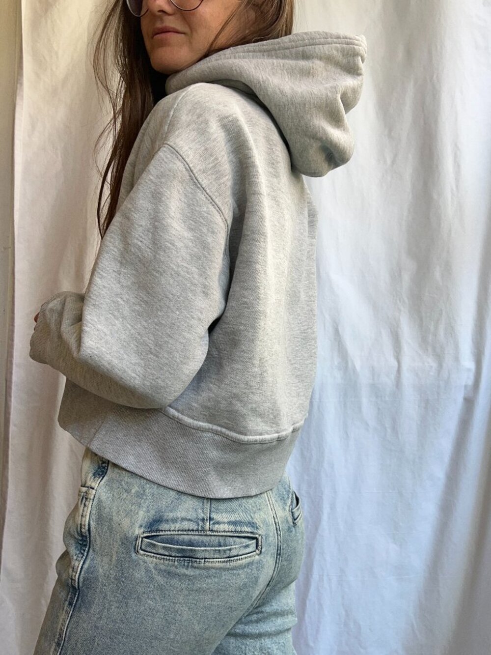 Zara Gray Cropped Hoodie Small Casual Sweatshirt